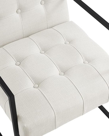 24KF Mid-Century Ivory Linen Button Tufted Accent Chair with Metal Stand, Decorative Furniture Chairs for Living Room Bedroom - Ivory - LeafyLoom