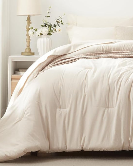 UNILIBRA Twin XL Comforter Set - 5 Pieces Bed in a Bag Twin XL Size Beige Soft for All Seasons - Cationic Dyeing Bedding Comforter Sets with Comforter, Flat Sheet, Fitted Sheet, Pillowcases & Shams - LeafyLoom