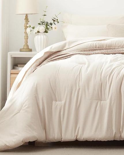 UNILIBRA King Comforter Set 7 Pieces - Beige Bed in a Bag King Size Soft for All Seasons - Cationic Dyeing Bedding Comforter Sets with Comforter, Flat Sheet, Fitted Sheet, Pillowcases & Shams - LeafyLoom
