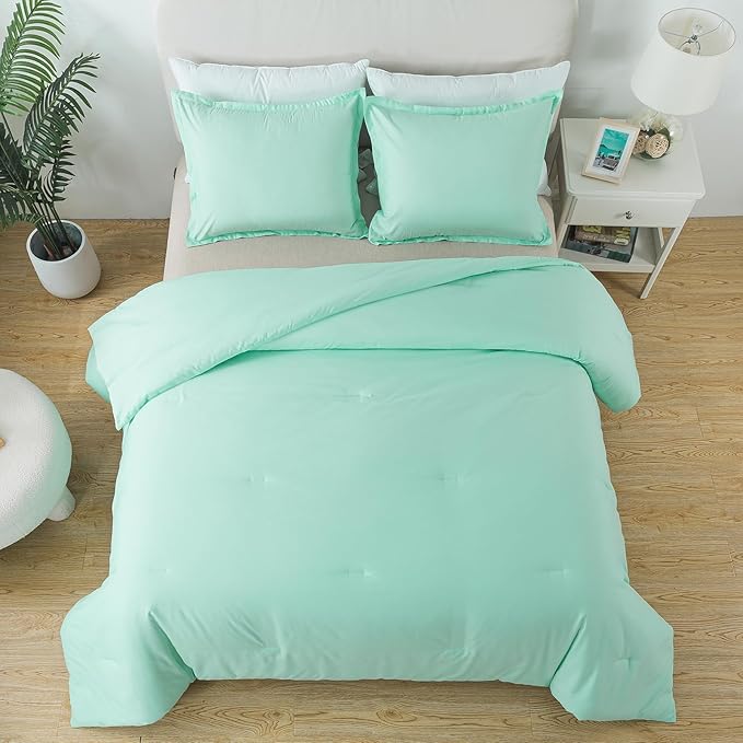 Sage Green Comforter Set King Size, Solid Lightweight Skin-Friendly Boho Bedding Set & Collections, Breathable Fluffy Microfiber 3 PCS (104"x90") Comforter Set for All Seasons - LeafyLoom