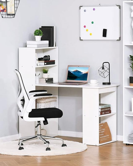 HOMCOM Modern Home Office Desk with 6-Tier Storage Shelves, 47" Writing Table with Bookshelf, White - LeafyLoom