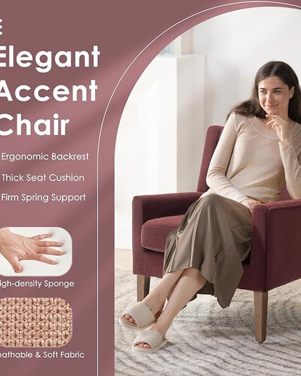 COLAMY Modern Wingback Living Room Chair, Upholstered Fabric Accent Armchair, Single Sofa chair with Lounge Seat and Wood Legs for Bedroom/Office/Reading Spaces, Red - LeafyLoom