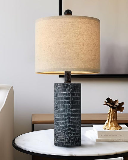 20.5" Farmhouse Lamp Single Resin Table Lamps for Living Room Bedroom Entryway Table Office Dorm Boho Nightstand Small Table Lamp Industrial End Side Table Lamps Black - LeafyLoom