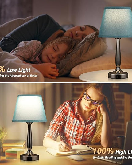 Touch Bedside Lamp for Bedroom with USB C Port, Small Touch Table Lamp with 2 USB Charging Ports, 3 Way Dimmable Nightstand Lamp for Living Room and Office - Turquoise Blue (LED Bulb Included) - LeafyLoom