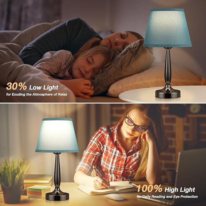 Touch Bedside Lamp for Bedroom with USB C Port, Small Touch Table Lamp with 2 USB Charging Ports, 3 Way Dimmable Nightstand Lamp for Living Room and Office - Turquoise Blue (LED Bulb Included) - LeafyLoom