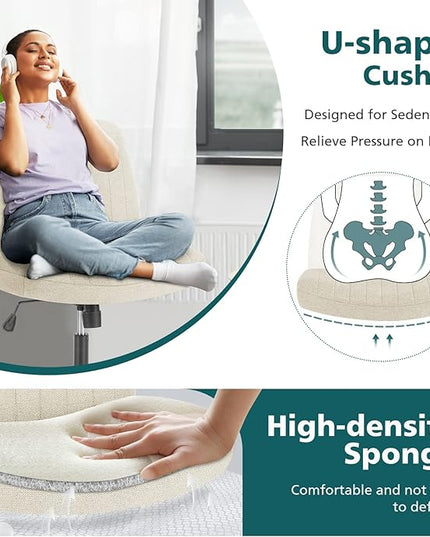 OLIXIS Cross Legged Armless Wide Adjustable Swivel Padded Home Office Desk Chair, Beige - LeafyLoom