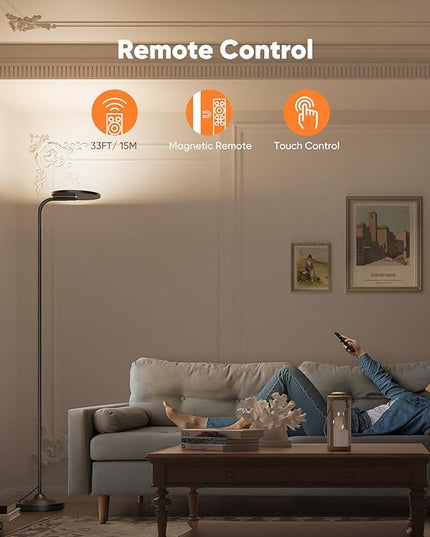 36W LED Floor Lamp, Super Bright Standing Lamp, Modern Stepless Dimmable Torchiere Tall Lamp with Remote Control, 350°Rotating Head Reading Floor Lamp for Living Room, Bedroom, Office - LeafyLoom