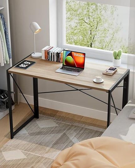 Coavas 31.5 inch Folding Desk No Assembly Required, Writing Computer Desk Space Saving Foldable Table Simple Home Office Desk, Beech - LeafyLoom