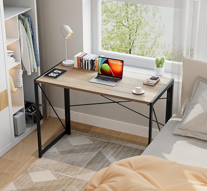 Coavas 31.5 inch Folding Desk No Assembly Required, Writing Computer Desk Space Saving Foldable Table Simple Home Office Desk, Beech - LeafyLoom