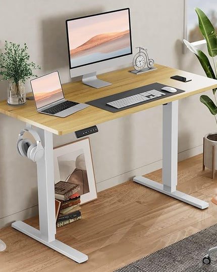 SMUG Standing Desk, Adjustable Height Electric Sit Stand Up Down Computer Table, 63x24 Inch Ergonomic Rising Desks for Work Office Home, Modern Lift Motorized Gaming Desktop Workstation, Natural - LeafyLoom