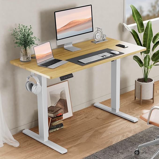 SMUG Standing Desk, Adjustable Height Electric Sit Stand Up Down Computer Table, 63x24 Inch Ergonomic Rising Desks for Work Office Home, Modern Lift Motorized Gaming Desktop Workstation, Natural - LeafyLoom