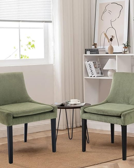 COLAMY Modern Dining Chairs Set of 6, Upholstered Corduroy Accent Side Chairs with Mid Back and Wood Legs for Living Room/Dining Room- Light Green - LeafyLoom