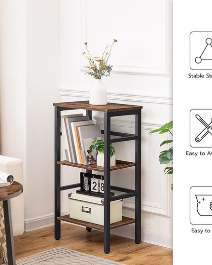 HOOBRO 3 Tier Bookshelf, Narrow Bookshelf, Record Storage Rack with Side Fence, Wooden Free-Standing Shelf Units, Narrow Display Shelf for Living Room, Bedroom, Classroom, Rustic Brown BF80CJ01 - LeafyLoom