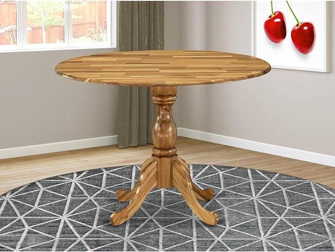 East West Furniture Dublin Kitchen Dining Round Wooden Table Top with Dropleaf & Pedestal Base, 42x42 Inch, Natural - LeafyLoom
