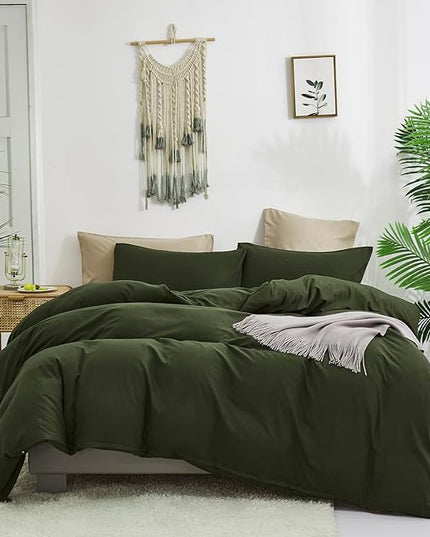 Army Green Comforter Queen Dark Green Bedding Set Olive Green Comforter Set Queen Men Breathable 3 PCs Comforter Set 1 Queen Comforter (90x90 inches) with 2 Pillowcases (20x26 inches) - LeafyLoom