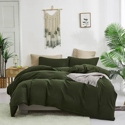Army Green Comforter Set Deep Green Bedding Set Solid Green Comforter Set Men Breathable Dark Green Bedding Set Women Soft Hunter Green Comforter Set Skin Friendly, Cal King (104" X 96" ) - LeafyLoom