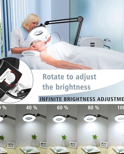 8X Magnifying Glass with Light and Stand, LANCOSC Floor Lamp with 5-Wheel Rolling Base for Facials Lash Estheticians, 1,500 Lumens Dimmable LED Lighted Magnifier for Reading Sewing Crafts - Black - LeafyLoom