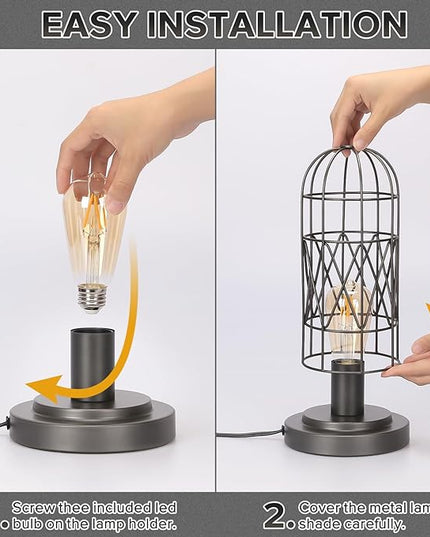 Small Industrial Lamp, Touch Control 3 Way Dimmable Table Lamp, Rustic Iron Steampunk Edison Lamp Vintage Nightstand Lamp Bedside Light for Bedroom Living Room, Corner, Hallway, LED Bulb Included - LeafyLoom