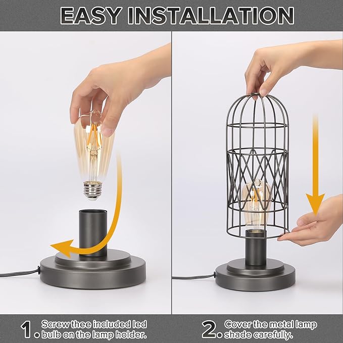 Small Industrial Lamp, Touch Control 3 Way Dimmable Table Lamp, Rustic Iron Steampunk Edison Lamp Vintage Nightstand Lamp Bedside Light for Bedroom Living Room, Corner, Hallway, LED Bulb Included - LeafyLoom