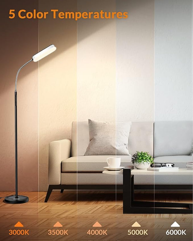LEPOWER Floor Lamp, Eye-Caring LED Standing Lamp with 5 Color Temperatures, Stepless Dimmer & 3 Timer Function, Bright Adjustable Reading Lamp for Living Room, Office, Bedroom - LeafyLoom