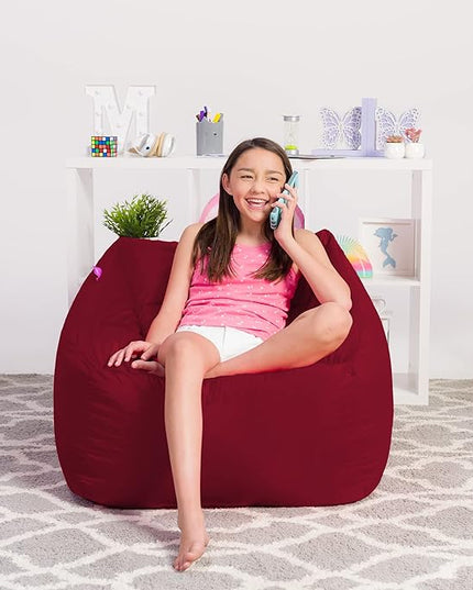 Posh Creations Structured Comfy Bean Bag Chair for Gaming, Reading, and Watching TV, Coronado Chair, Microsuede - Red - LeafyLoom