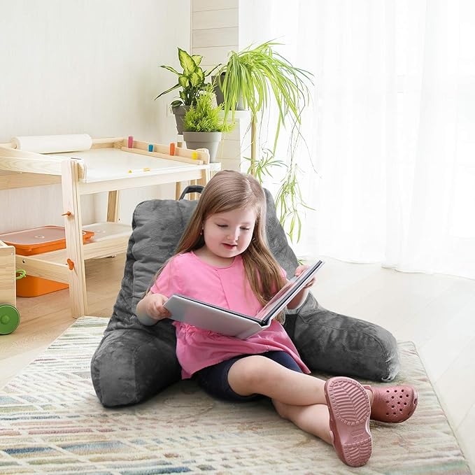 Nestl Reading Pillow with Portable Laptop Lap Desk, Velvet Feel Back Pillow for Sitting in Bed, Shredded Memory Foam Back Support Pillow for Bed, Bed Rest Pillow with Arms, Small - Gray - LeafyLoom