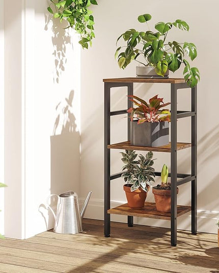 HOOBRO 3 Tier Bookshelf, Narrow Bookshelf, Record Storage Rack with Side Fence, Wooden Free-Standing Shelf Units, Narrow Display Shelf for Living Room, Bedroom, Classroom, Rustic Brown BF80CJ01 - LeafyLoom