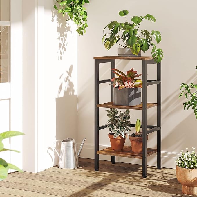 HOOBRO 3 Tier Bookshelf, Narrow Bookshelf, Record Storage Rack with Side Fence, Wooden Free-Standing Shelf Units, Narrow Display Shelf for Living Room, Bedroom, Classroom, Rustic Brown BF80CJ01 - LeafyLoom