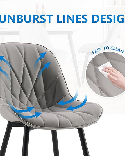 YOUNIKE Dining Chairs Set of 2, Grey Comfy Padded Kitchen Chairs, Armless Modern Faux Leather Upholstered Dining Room Chairs, Elegant Dinning Chairs Side Chairs, Loads up to 300LBS - LeafyLoom
