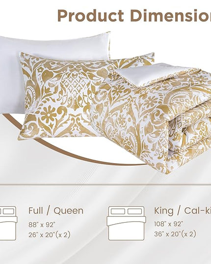 Sophia & William Queen Size Comforter Set for All Season, 3 Pcs Bedding Set with Bronze Printed Comforter with & 2 Pillowcases - LeafyLoom