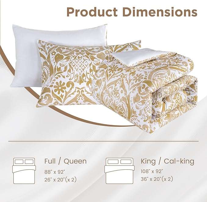 Sophia & William Queen Size Comforter Set for All Season, 3 Pcs Bedding Set with Bronze Printed Comforter with & 2 Pillowcases - LeafyLoom