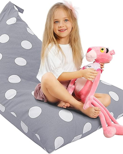 Aubliss Stuffed Animal Storage Bean Bag Chair Cover, 50"x 35" Extra Large Bean Bags for Kids & Adults, Beanbag Toy Storage for Boys Girls - Premium Cotton Canvas Grey Dot - LeafyLoom