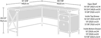 Sauder Steel River L-Shaped Desk, L: 59.84" x W: 57.32" x H: 29.53", Milled Mesquite Finish - LeafyLoom