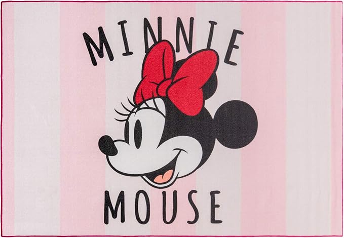 Gertmenian Disney Minnie Mouse Stripes Area Rug for Children & Teens Kids Home Decor for Girls & Boys 4x6 Large, Pink, 47257 - LeafyLoom