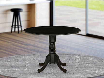 East West Furniture DLT-ABK-TP Dublin Dining Table - a Round Wooden Table Top with Dropleaf & Pedestal Base, 42x42 Inch, Wirebrushed Black - LeafyLoom
