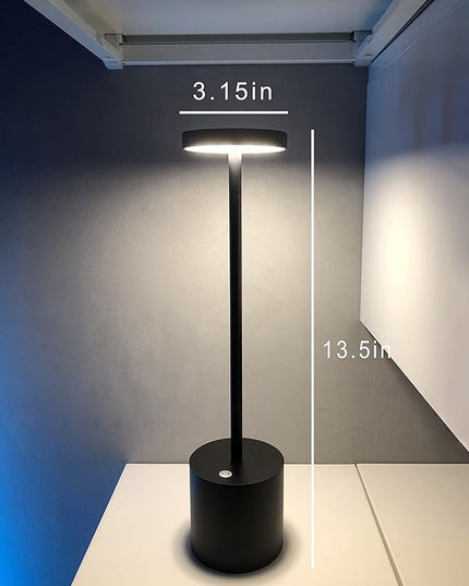 Cordless Table Lamp, Rechargeable LED Battery 6000mAh Metal USB Portable Powered Desk Lamp, 3 Levels Brightness Light for Restaurants Outdoor (13.25in Black) - LeafyLoom