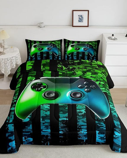 Gamer Comforter Set Queen Kids Boys Teens Usa Flag Stars Down Comforter Gaming Comforter Gamer Room Decor Camo Video Game Bedding Set, Gamepad Console Duvet, Youth Young Man Quilt, Grunge Style - LeafyLoom