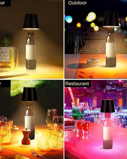 Wireless Wine Bottle Light Head, Portable LED Wireless Bottle Lamp with 3 Modes Light Dimming Pridola, Rechargeable Touch Control Wine Bottle for Any Bottle (Black) - LeafyLoom