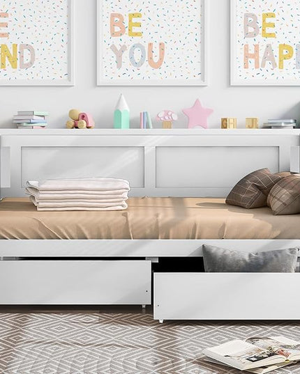 Twin Daybed with 2 Storage Drawers,Pinewood Twin Size Daybed Frame with Solid Guardrail,Dual-Use Sofa Daybed for Boys/Girls/Teens Bedroom, Easy to Assemble, No Box Spring Needed,White - LeafyLoom