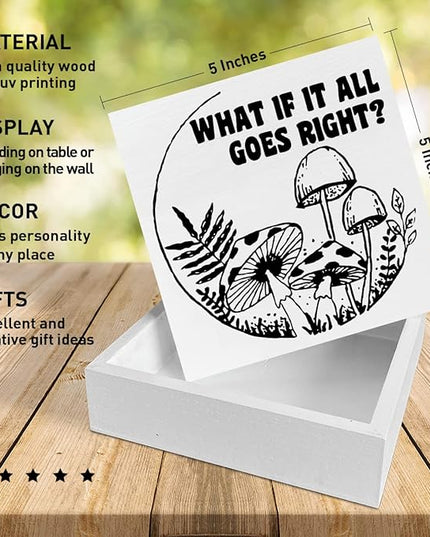 Retro Home Office Desk Wooden Box Sign Decor, What If It All Goes Right, Inspirational Quotes Desk Decor Motivational Desk Decorations for Women Men Student Office Classroom School - LeafyLoom