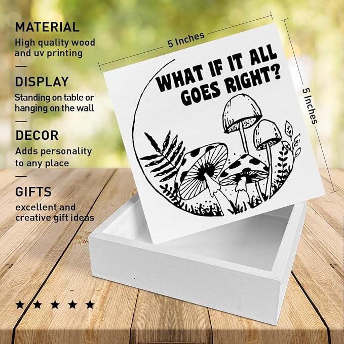 Retro Home Office Desk Wooden Box Sign Decor, What If It All Goes Right, Inspirational Quotes Desk Decor Motivational Desk Decorations for Women Men Student Office Classroom School - LeafyLoom