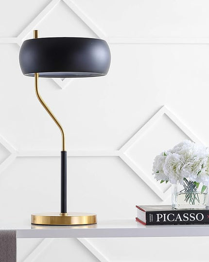 JONATHAN Y JYL6008A Oskar 22.5" Moody Metal LED Desk Lamp Contemporary Glam Minimalist Bedside Desk Nightstand Lamp for Bedroom Living Room Office College Bookcase LED Bulb Included, Black/Brass Gold - LeafyLoom
