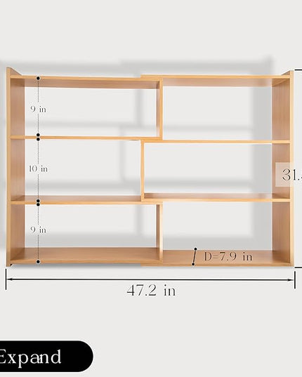 4-Tier Wooden Bookshelf, Expandable 25-47 inch Wide Bookcase, Modern Freestanding Bookcas for Small Space or Corner (Natural) - LeafyLoom