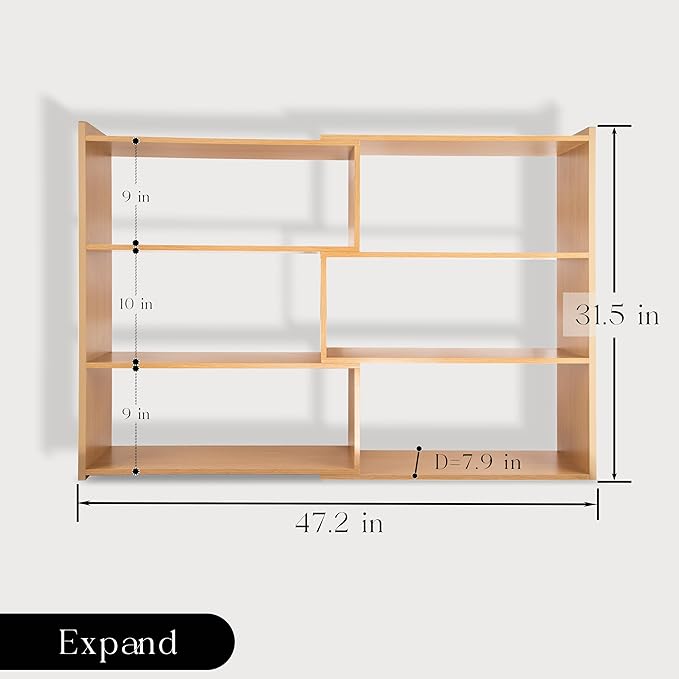 4-Tier Wooden Bookshelf, Expandable 25-47 inch Wide Bookcase, Modern Freestanding Bookcas for Small Space or Corner (Natural) - LeafyLoom