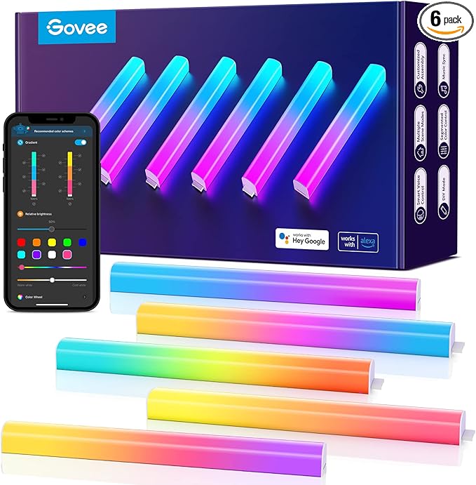 Govee Glide Wall Lights, RGBIC LED Lights, Smart Gaming Lights Works with Alexa and Google Assistant, RGB Light Bar, LED Wall Lights for Bedroom, 2 Panels Set (3 Sections/Panel) Govee