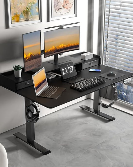 55×30 Inch Electric Standing Desk with 2 Drawers, Adjustable Height Widened Stand Up Desk with Storage Shelf, Sit to Stand Ergonomic Workstation for Home Office - LeafyLoom