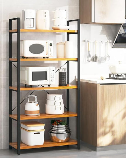 Tall Bookshelf with Large Storage,5 Tier Bookcase in Bedroom,Living Room and Office,Modern Wide Bookcase Shelf for Storing Books/Plants,Brown - LeafyLoom