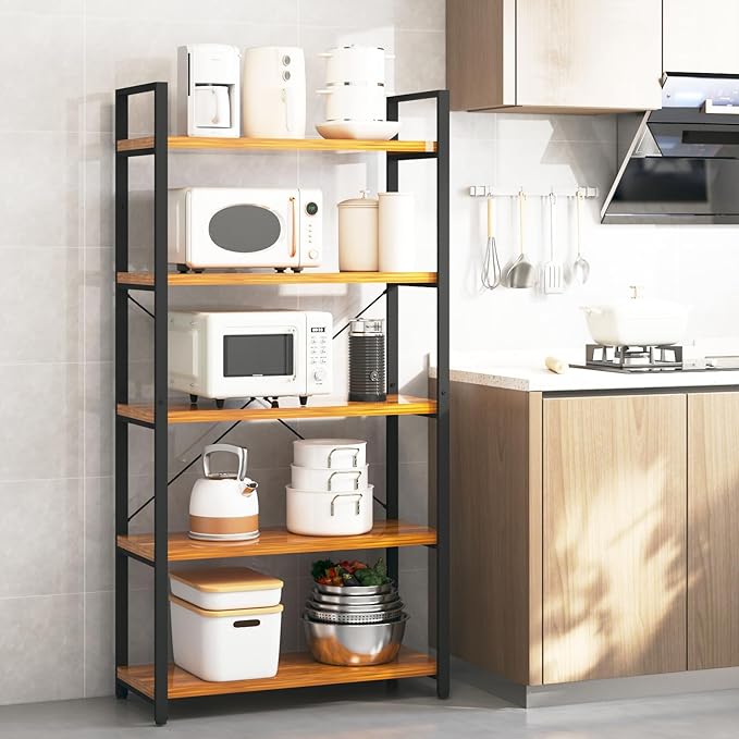 Tall Bookshelf with Large Storage,5 Tier Bookcase in Bedroom,Living Room and Office,Modern Wide Bookcase Shelf for Storing Books/Plants,Brown - LeafyLoom