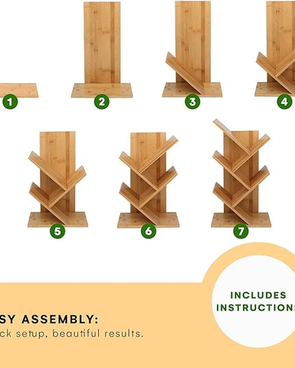 Prosumers Choice Wooden Bookshelf Storage Rack 25.4 x13.8 x 6.3in - 4Tier Bamboo Shelf to Maximize Vertical Space - Cool Tree Bookshelf - Unique Bookshelves - Vinyl organizer, Plants, and Decorations - LeafyLoom