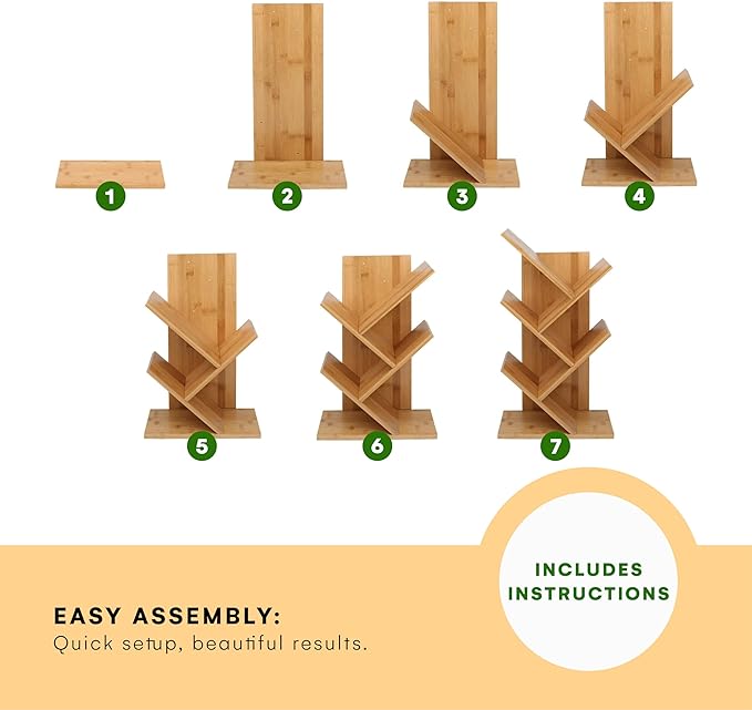 Prosumers Choice Wooden Bookshelf Storage Rack 25.4 x13.8 x 6.3in - 4Tier Bamboo Shelf to Maximize Vertical Space - Cool Tree Bookshelf - Unique Bookshelves - Vinyl organizer, Plants, and Decorations - LeafyLoom
